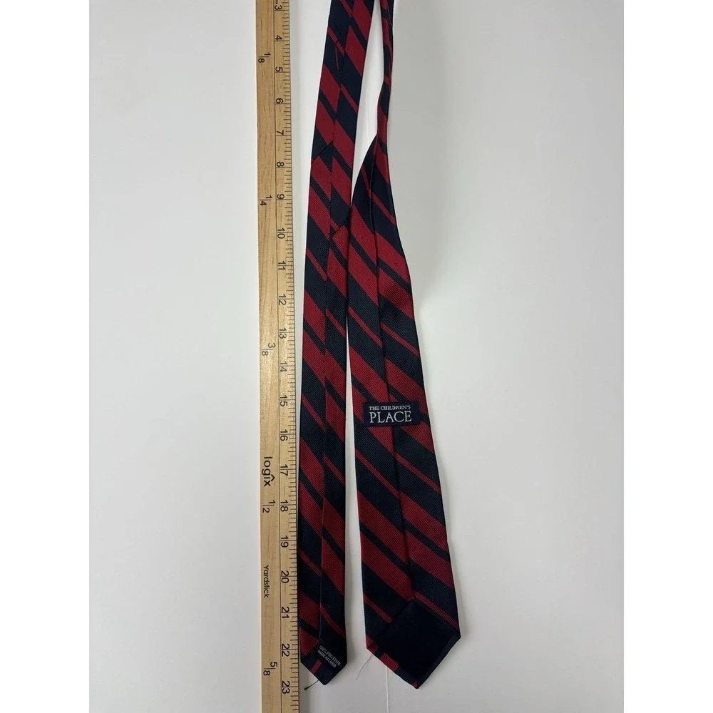 The Childrens Place Boys Navy Blue Burgundy Red Striped Necktie Formal Tie Kids